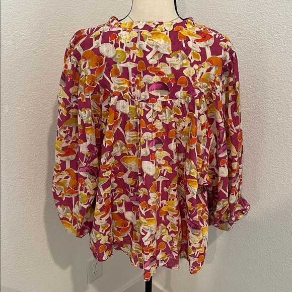 Anthropologie | Maeve Pink Orange Mushroom Print Button Shirt Blouse Top 2X - Picture 5 of 10
